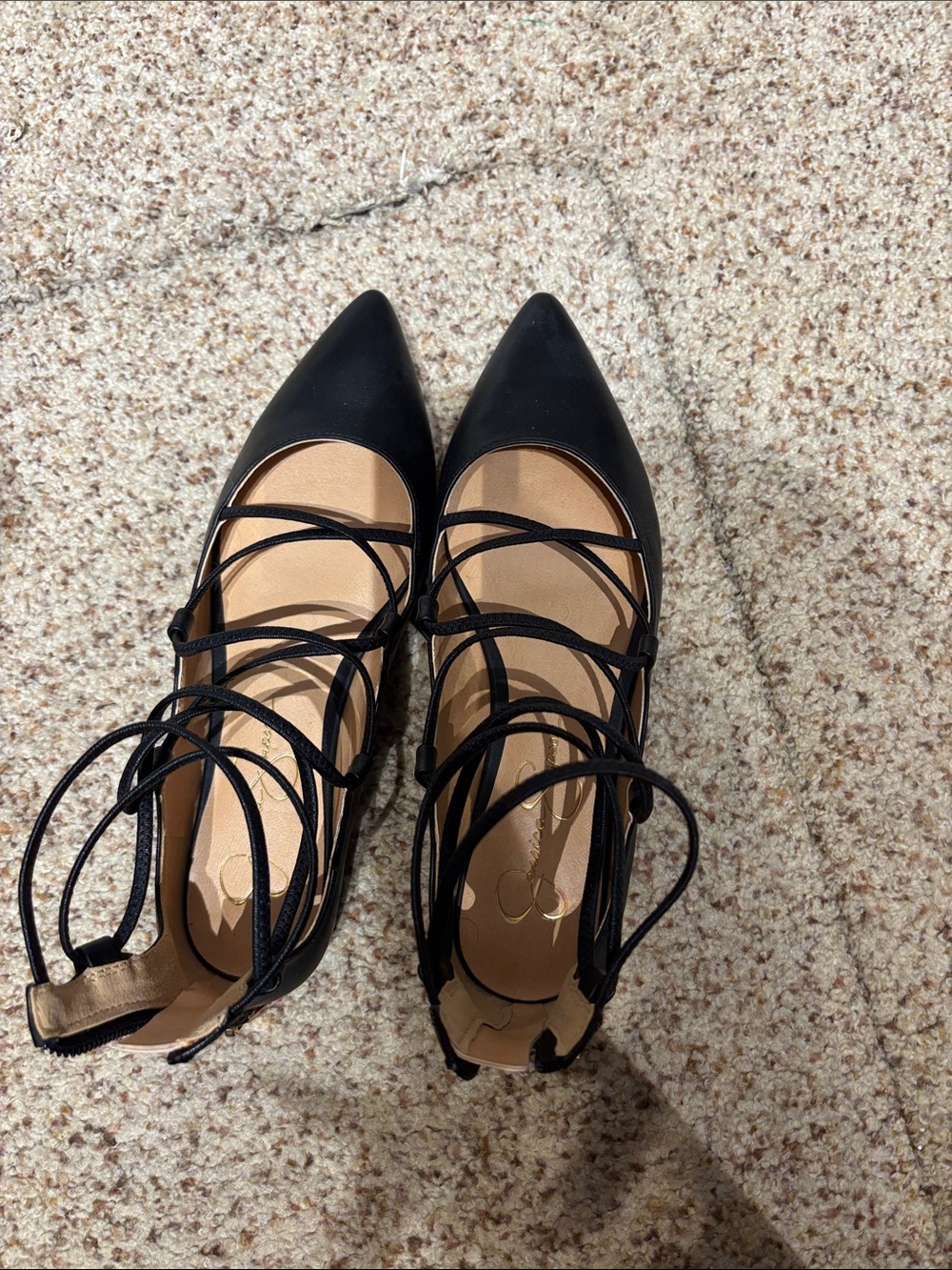 Jessica Simpson Black Pointed Toe Lace-Up Ballet Flats